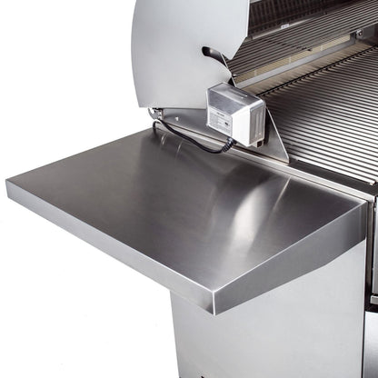 Folding side shelf and rotisserie motor on Blaze Professional LUX grill