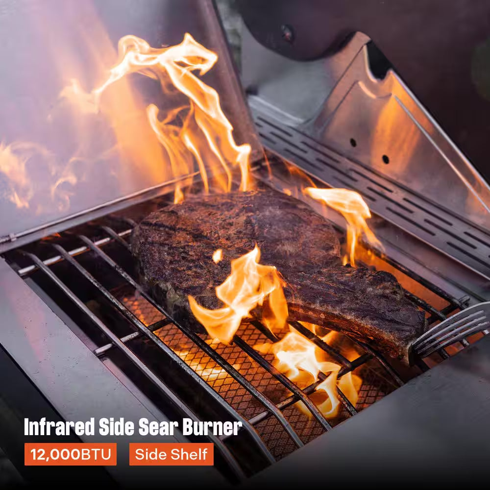 4-Burner Propane Gas Grill in Stainless with LED Controls, Side and Side Sear Burners
