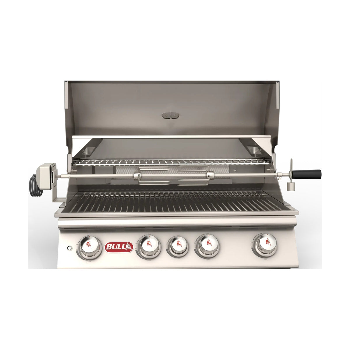 Bull rotisserie kit installed on a Bull gas grill