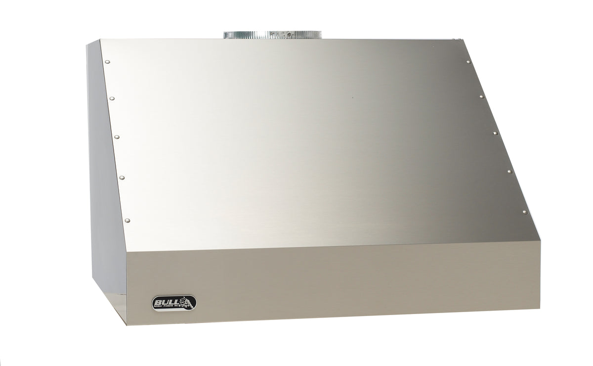 Bull 36-inch stainless steel outdoor vent hood, angled view
