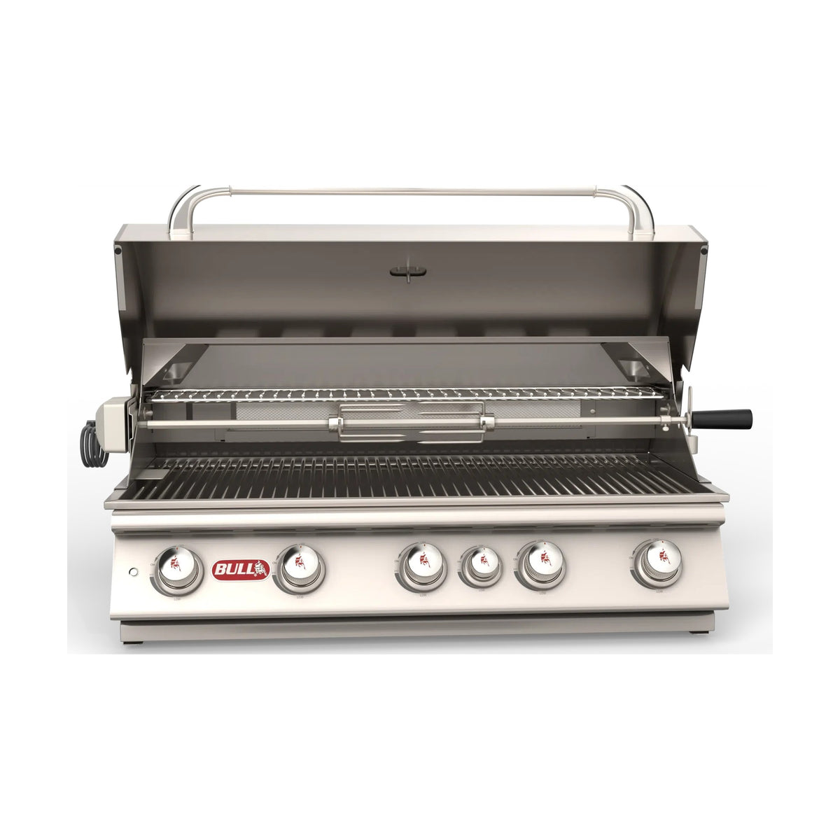 Bull 38-inch rotisserie kit installed on a Bull gas grill