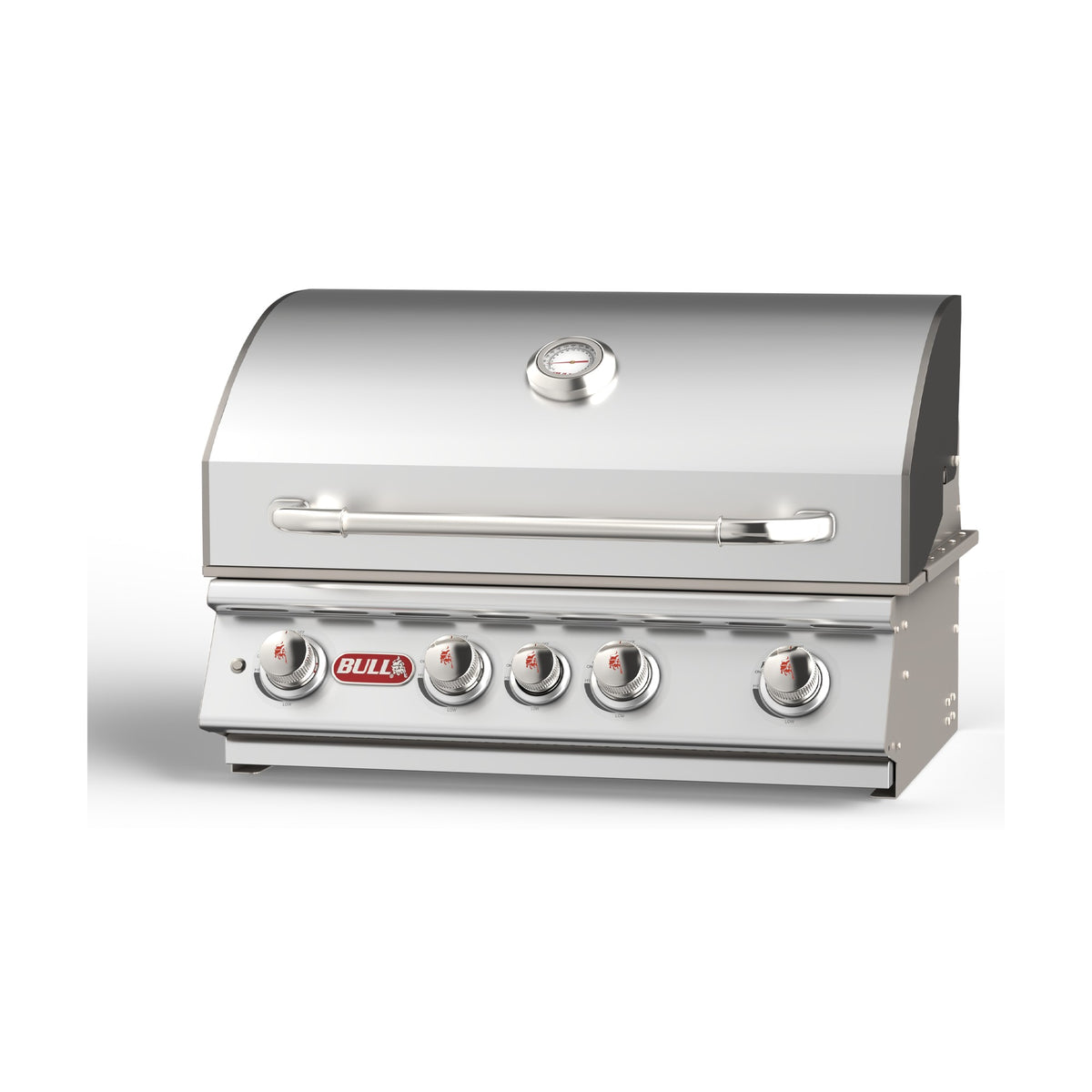Bull Angus 30-inch built-in gas grill, lid closed, left angle