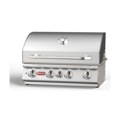 Bull Angus 30-inch built-in gas grill, lid closed, left angle