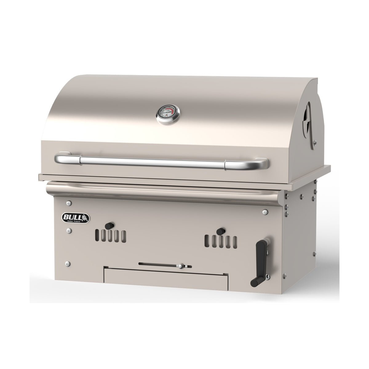 Bull Bison built-in charcoal grill, lid closed, left angle