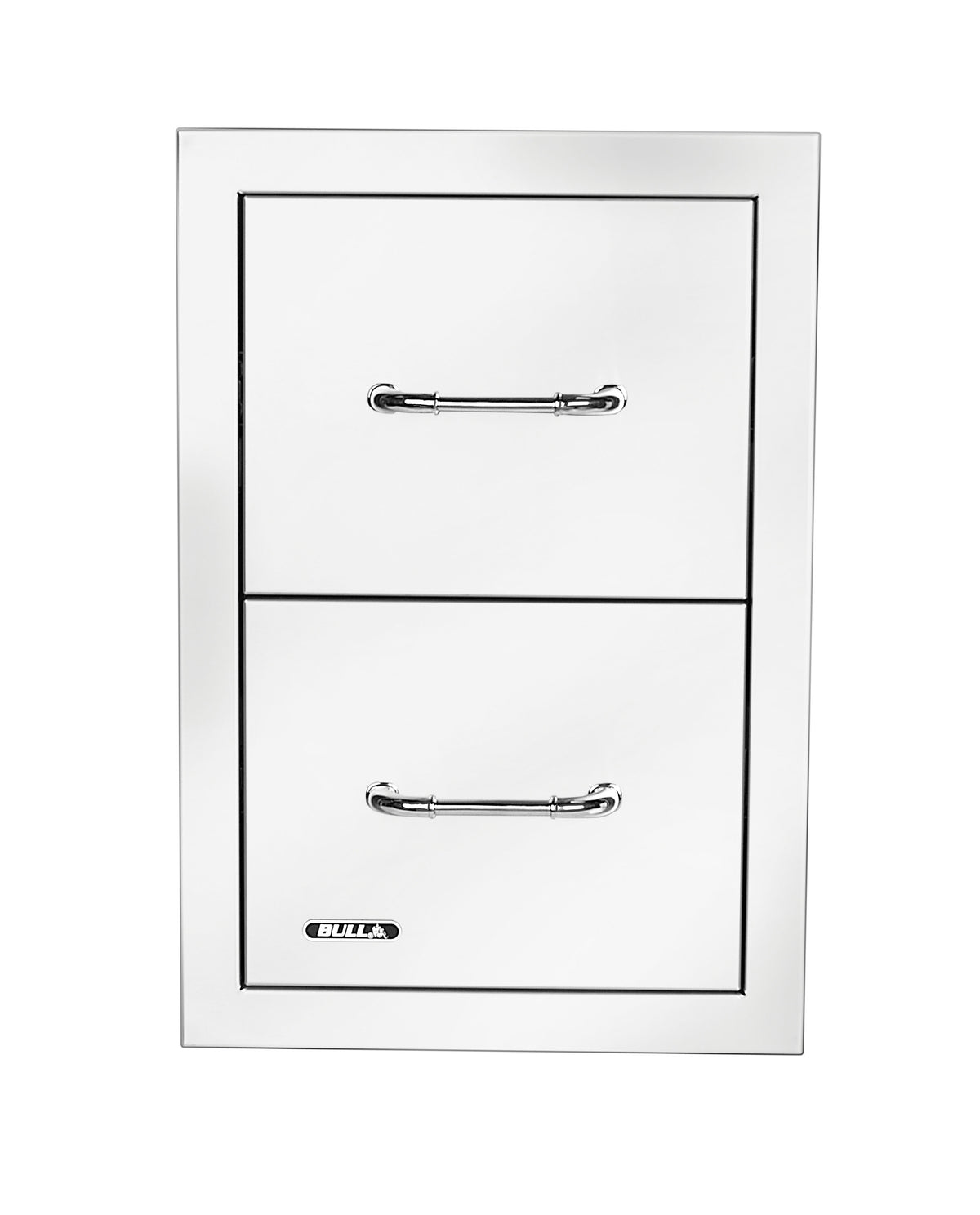Bull stainless steel double drawer with reveal, front view