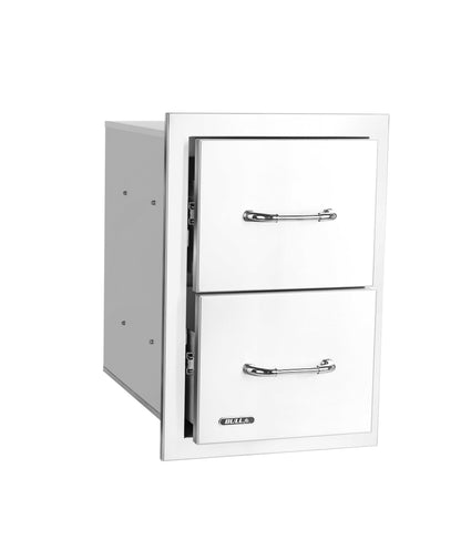 Bull stainless steel double drawer with reveal, drawers partly open