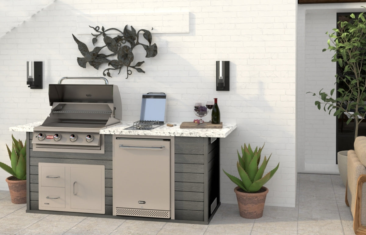 Bull ODK Timber Tough outdoor kitchen island on a patio