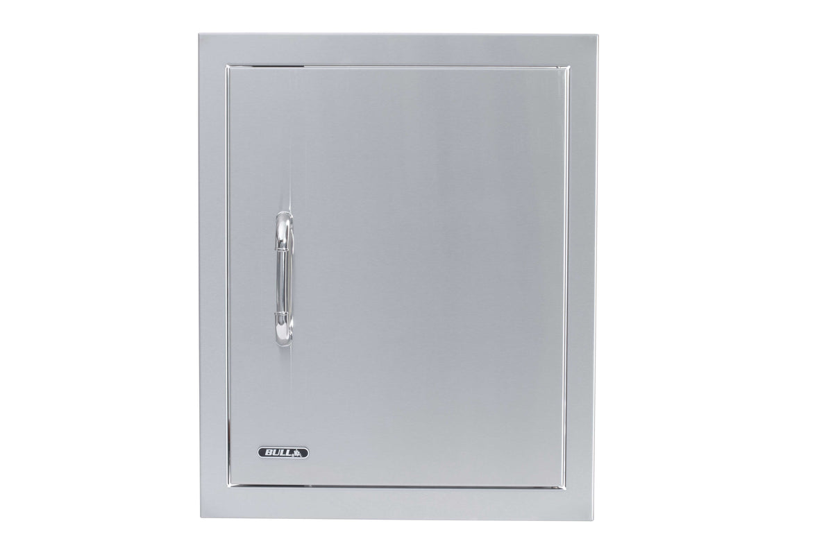 Bull vertical stainless steel access door with reveal, right hinged, angled view
