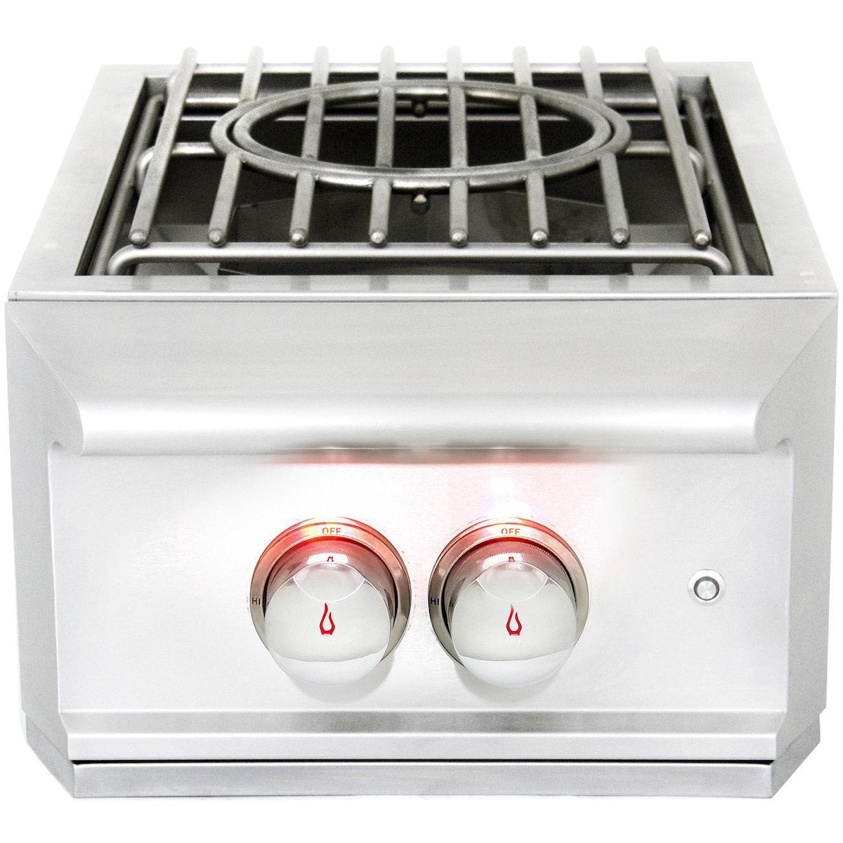 Blaze Professional LUX built-in power burner — stainless steel cooking grate detail