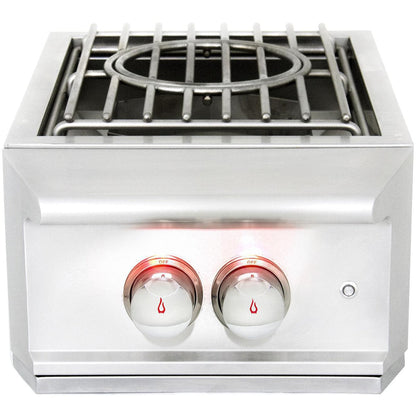 Blaze Professional LUX built-in power burner — stainless steel cooking grate detail