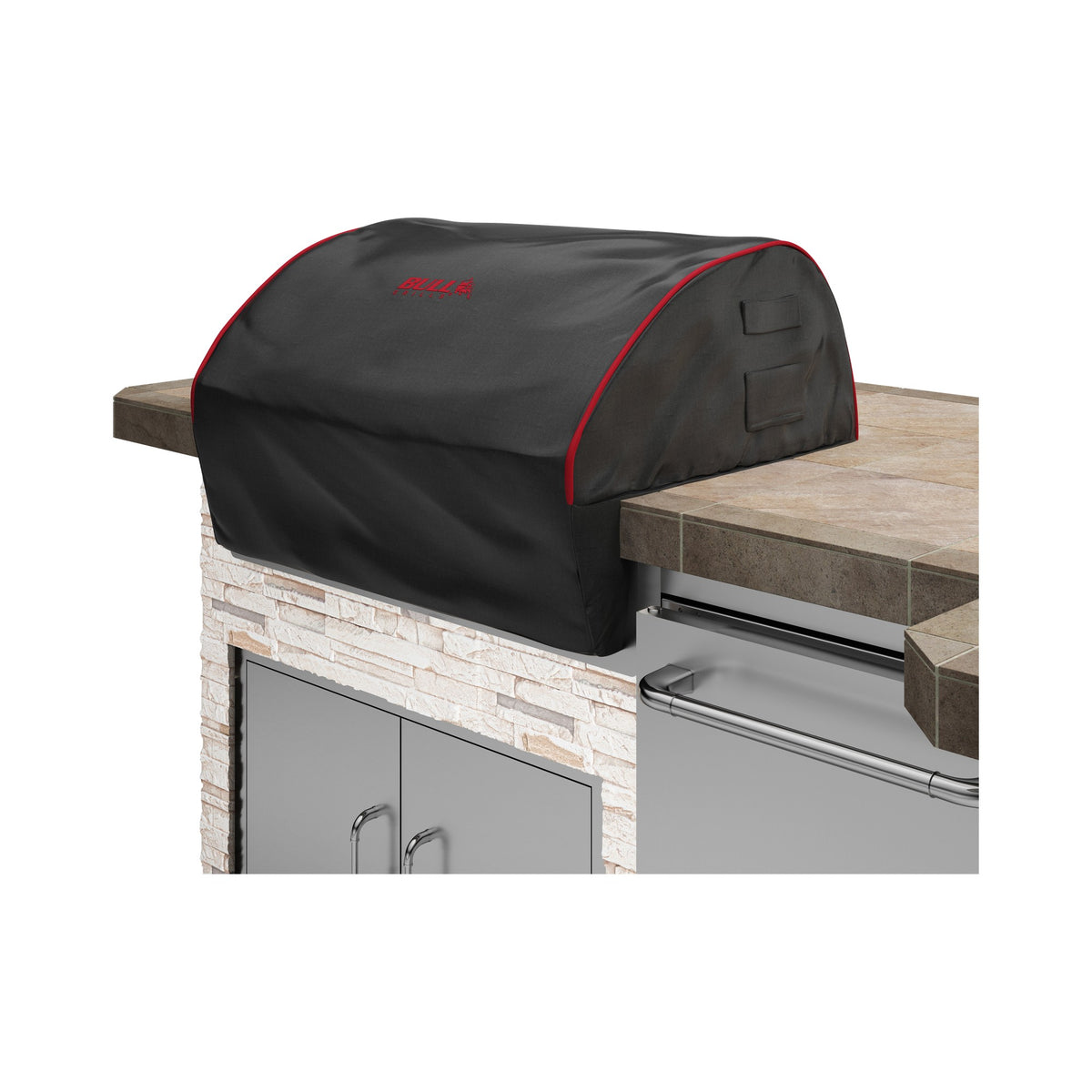 Bull 30-inch grill head cover on a built-in grill