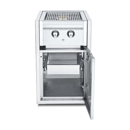 Crown Verity built-in side burner cabinet with single drawer, door open