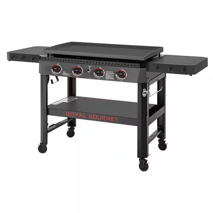 34-In. 4-Burner Propane Gas Griddle with Collapsible Side Shelves and Storage Baskett, 52,000 BTU, Black