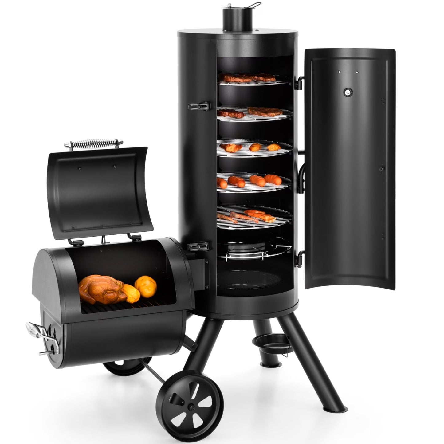 Vertical Charcoal Grill with Offset Smoker 961 Square Inches Extra Large BBQ