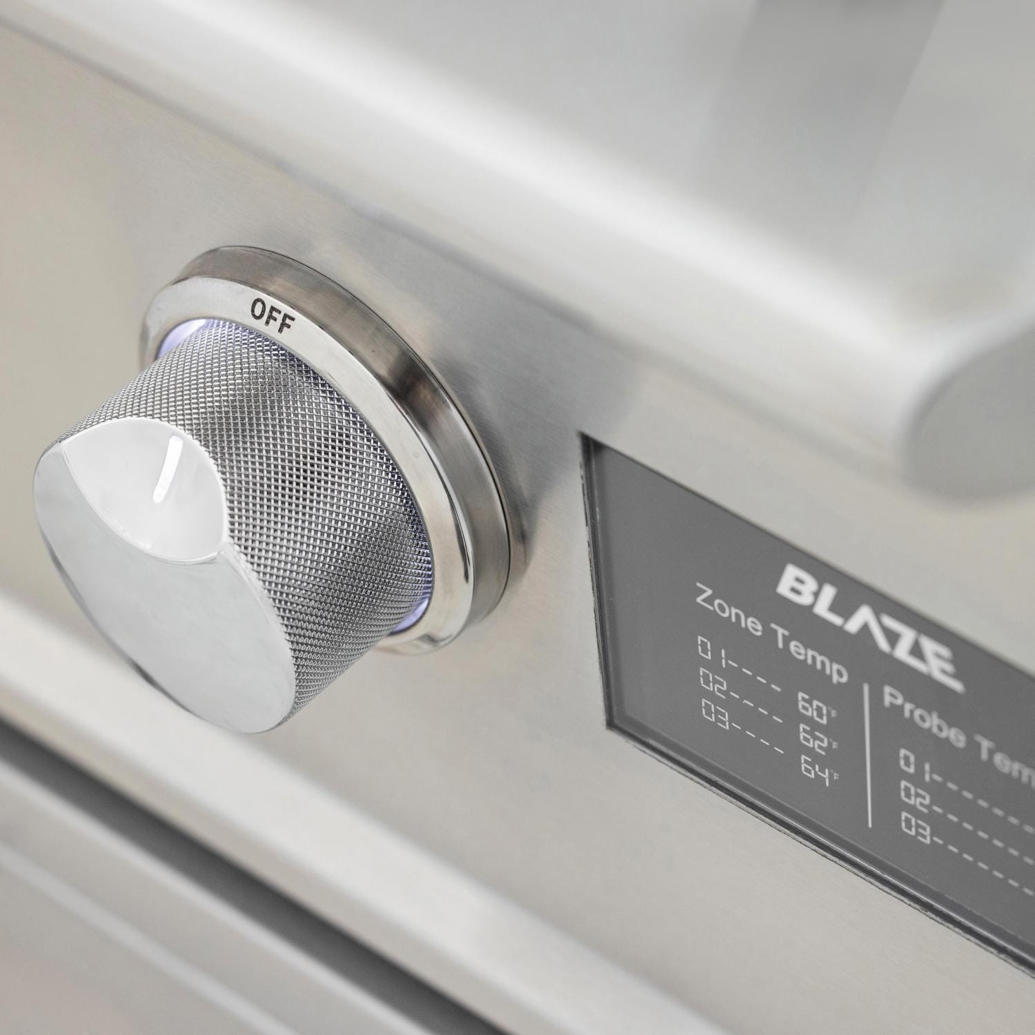 Blaze LTE PRO digital temperature display and safety-glow control knob