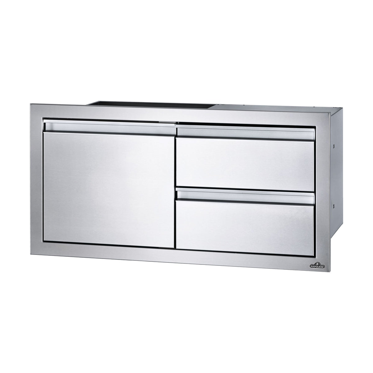 Napoleon Built-In 36 x 16-inch door and double drawer combo, angled view