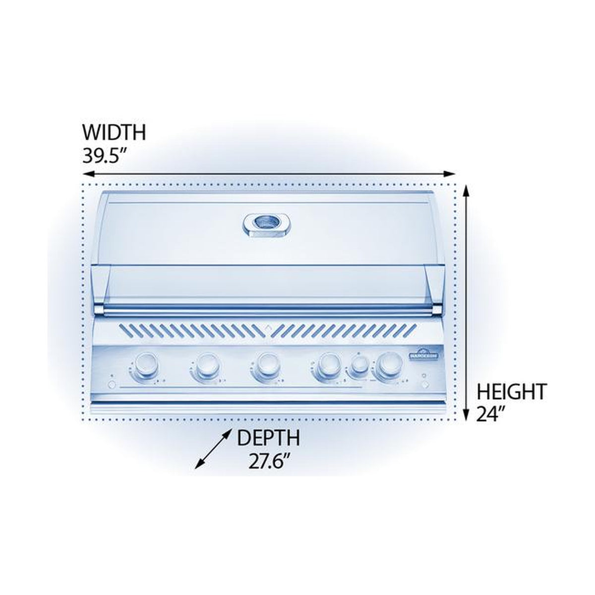 Napoleon Built-In 700 Series 38-inch gas grill dimensions: 39.5 inches wide, 27.6 inches deep, 24 inches high
