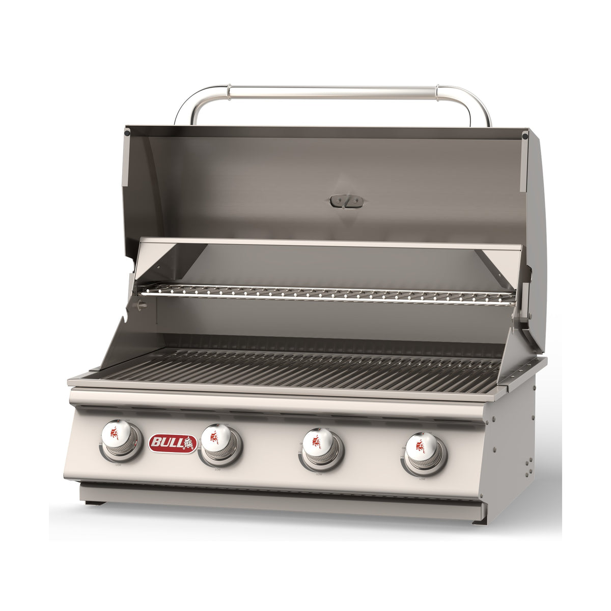 Bull Outlaw 30-inch built-in gas grill, lid open, front view