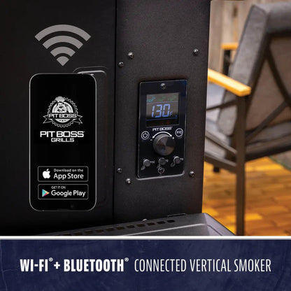 Pit Boss Grills app on a phone next to the Navigator 6-Series controller