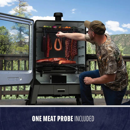 Hanging sausages and ribs in the Pit Boss Navigator 6-Series vertical smoker