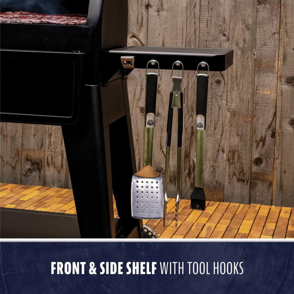 Pit Boss Navigator 850 shelf with tool hooks