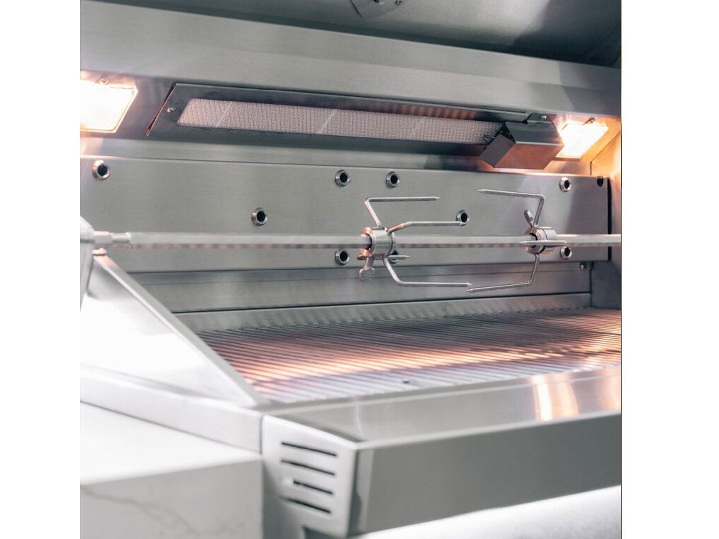 Rear infrared rotisserie burner inside a Summerset Quest gas grill