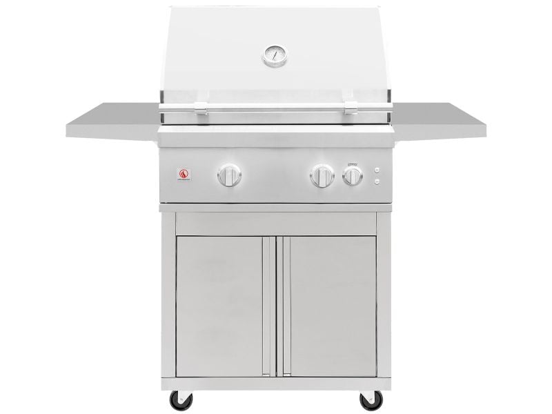 Summerset Quest 30-inch freestanding gas grill on a stainless steel deluxe cart