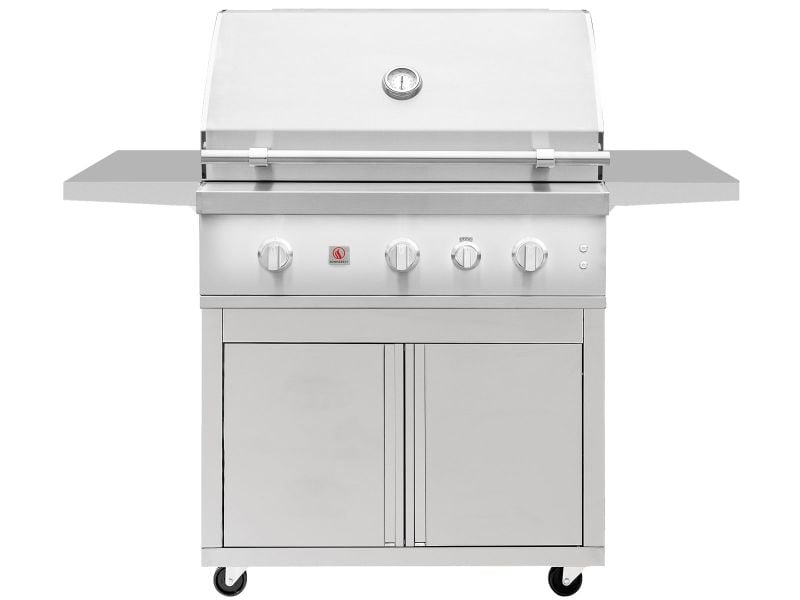 Summerset Quest 36-inch freestanding gas grill on a stainless steel deluxe cart