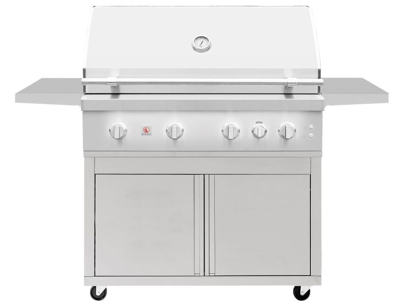 Summerset Quest 42-inch freestanding gas grill on a stainless steel deluxe cart