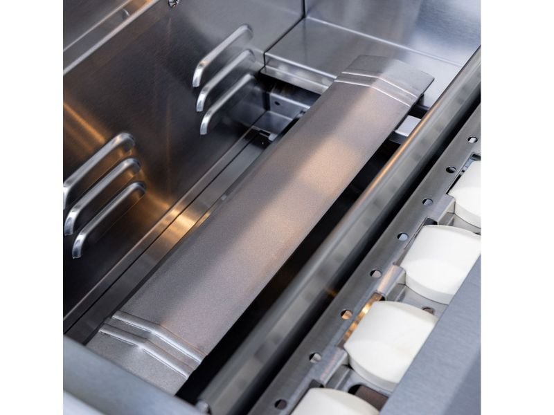 Stainless steel cooking grates and warming rack inside a Summerset Sizzler Pro gas grill