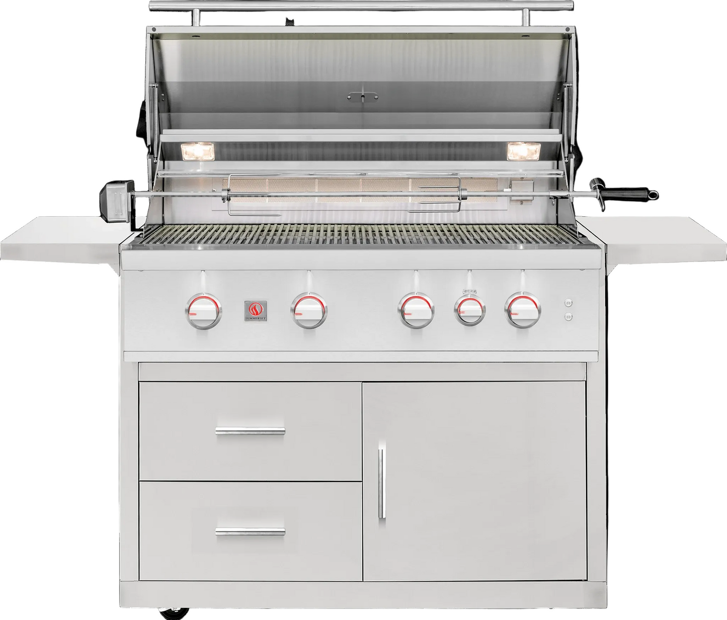 Open Summerset TRL Pro 40-inch freestanding gas grill with rotisserie on a deluxe cart