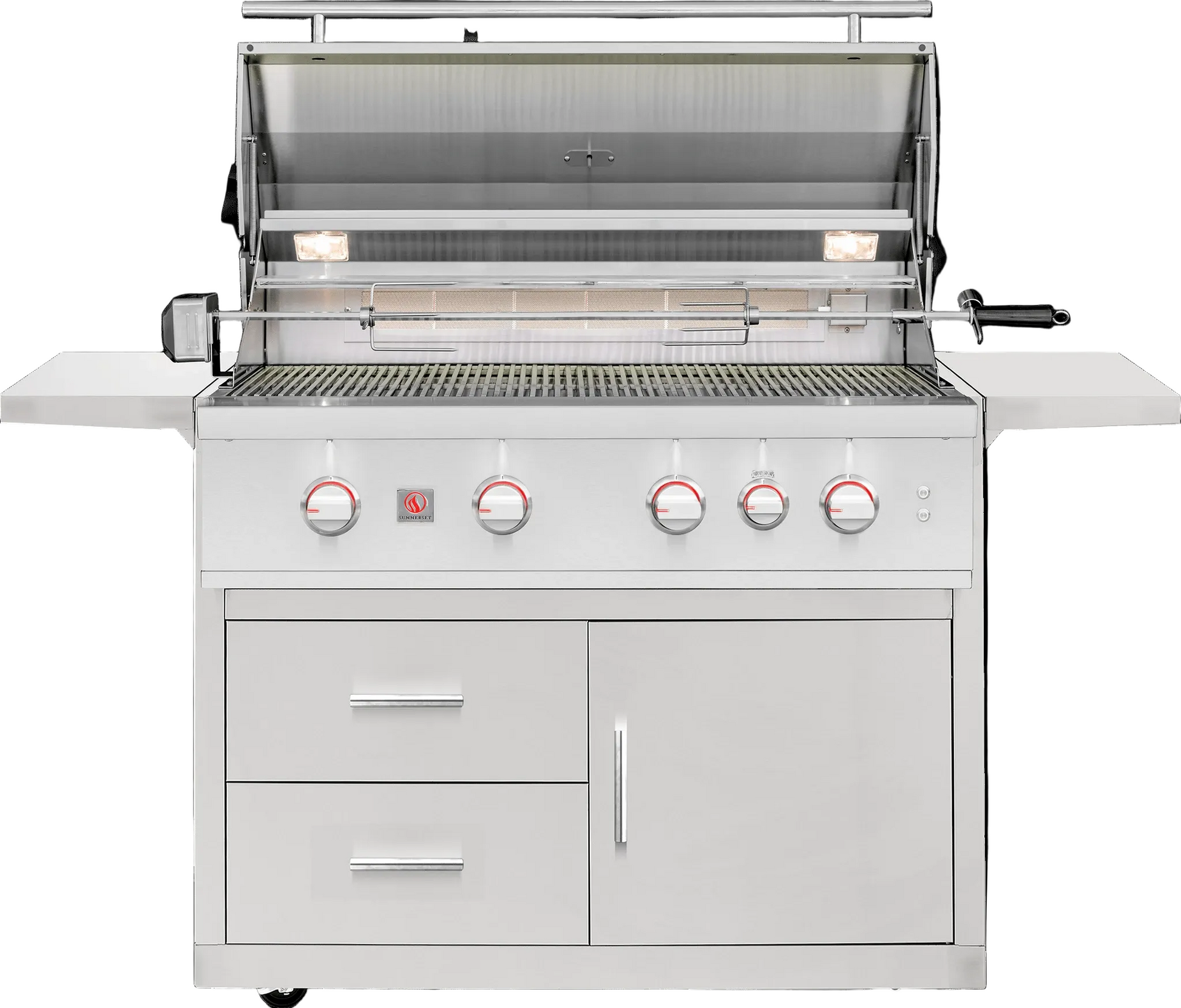 Open Summerset TRL Pro 40-inch freestanding gas grill with rotisserie on a deluxe cart