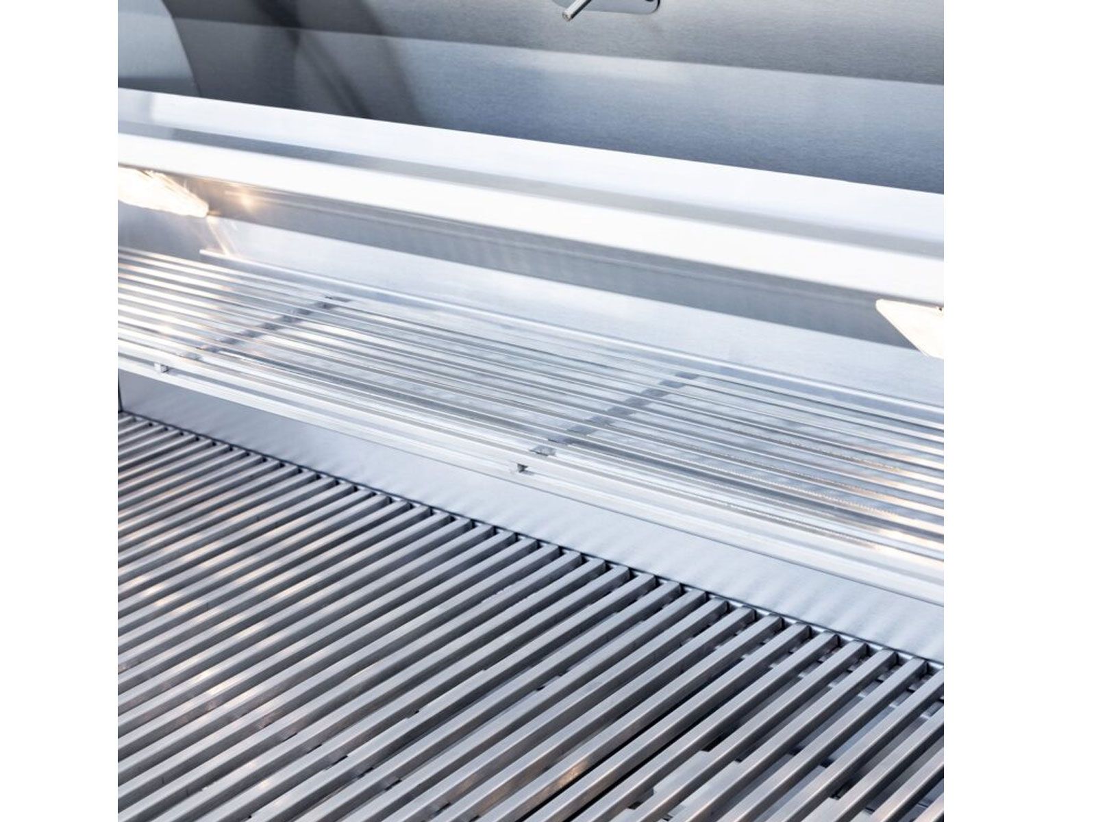 Stainless steel warming rack and grill interior on a Summerset TRL Pro gas grill