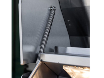 Spring-assisted hood hinge on a Summerset TRL Pro gas grill