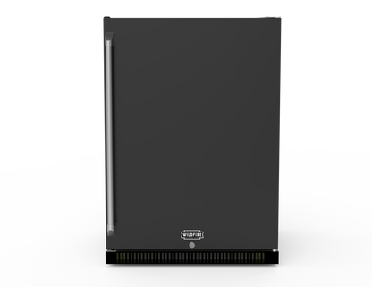 Wildfire 24-inch outdoor refrigerator shown with the black stainless steel sleeve installed