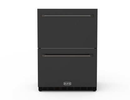 Wildfire 24-inch dual drawer refrigerator shown with the black stainless steel sleeve installed